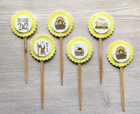 Noah Cupcake Toppers,Noah,Noah's Ark,Cupcake Toppers,Set of 6,Baby Shower,Birthday Party,Party Favor,Handmade,Gift,Double Sided