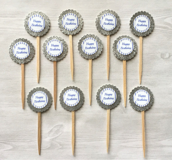 Cupcake Toppers,Birthday,Happy Birthday,Set of 12,Birthday Party Cupcake Toppers,Birthday Themed,Party Favor,Handmade,Gift,Double Sided