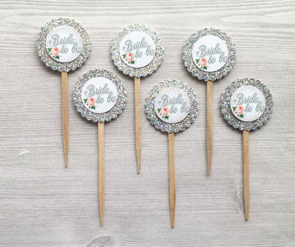 Bridal Shower Cupcake Toppers,Bridal Shower,Cupcake Toppers,Set of 6,Bridal Party,Bride to Be,Party Favor,Handmade,Double Sided,Gift