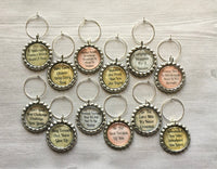 Wine Charms,Inspirational Quotes,Drink Markers,Glass Markers,Wine Glass Charms,Bottle Cap Wine Charm,Gift,Party Favor,Handmade,Set of 12