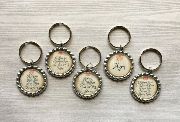 Keychain,Key Ring,Mother,Mom,Mother Keychains,Bottle Cap Keychain,Bottle Cap Key Ring,Floral Themed,Mothers Day,Gift,Party Favor,Handmade