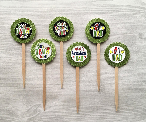 Cupcake Toppers,Father,Dad,Fathers Day,Set of 6,Fathers Day Party Cupcake Toppers,Father Party,Dad Party,Party Favor,Handmade,Double Sided
