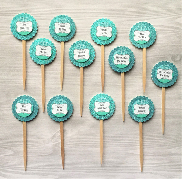 Cupcake Toppers,Bridal Shower,Engagment Party,Set of 12,Bridal Party Cupcake Toppers,Bride to Be,Party Favor,Handmade,Double Sided
