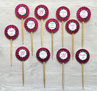 Cupcake Toppers,21st Birthday,Happy 21st Decorations,Set of 12,Birthday,Birthday Party Cupcake Toppers,Party Favor,Handmade,Double Sided