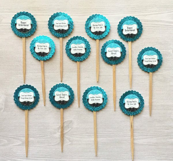 Retirement Cupcake Toppers,Retirement,Cupcake Toppers,Retirement Party,Set of 12,Happy Retirement,Party Favor,Handmade,Double Sided,Gift