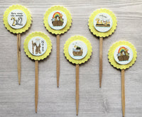 Noah Cupcake Toppers,Noah,Noah's Ark,Cupcake Toppers,Set of 6,Baby Shower,Birthday Party,Party Favor,Handmade,Gift,Double Sided