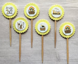 Noah Cupcake Toppers,Noah,Noah's Ark,Cupcake Toppers,Set of 6,Baby Shower,Birthday Party,Party Favor,Handmade,Gift,Double Sided