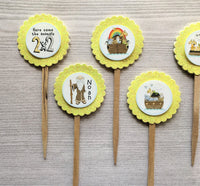 Noah Cupcake Toppers,Noah,Noah's Ark,Cupcake Toppers,Set of 6,Baby Shower,Birthday Party,Party Favor,Handmade,Gift,Double Sided