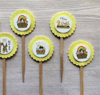 Noah Cupcake Toppers,Noah,Noah's Ark,Cupcake Toppers,Set of 6,Baby Shower,Birthday Party,Party Favor,Handmade,Gift,Double Sided