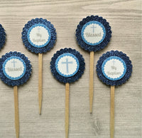 Baptism Cupcake Toppers,Baptism,Cupcake Toppers,Boys Baptism,Baby Boy,Baptism Party,Handmade,Double Sided,Gift,Newborn,Set of 6