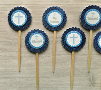 Baptism Cupcake Toppers,Baptism,Cupcake Toppers,Boys Baptism,Baby Boy,Baptism Party,Handmade,Double Sided,Gift,Newborn,Set of 6