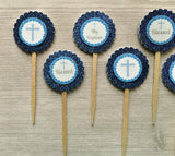 Baptism Cupcake Toppers,Baptism,Cupcake Toppers,Boys Baptism,Baby Boy,Baptism Party,Handmade,Double Sided,Gift,Newborn,Set of 6