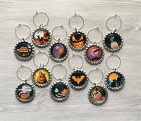 Halloween Wine Charms,Halloween,Wine Charms,Drink Markers,Glass Markers,Wine Glass Charms,Bottle Cap Wine Charm,Gift,Party Favor,Set of 12