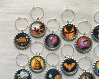 Halloween Wine Charms,Halloween,Wine Charms,Drink Markers,Glass Markers,Wine Glass Charms,Bottle Cap Wine Charm,Gift,Party Favor,Set of 12