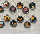 Halloween Wine Charms,Halloween,Wine Charms,Drink Markers,Glass Markers,Wine Glass Charms,Bottle Cap Wine Charm,Gift,Party Favor,Set of 12