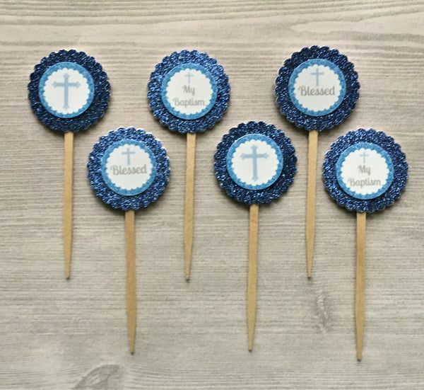 Baptism Cupcake Toppers,Baptism,Cupcake Toppers,Boys Baptism,Baby Boy,Baptism Party,Handmade,Double Sided,Gift,Newborn,Set of 6