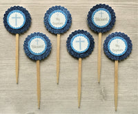 Baptism Cupcake Toppers,Baptism,Cupcake Toppers,Boys Baptism,Baby Boy,Baptism Party,Handmade,Double Sided,Gift,Newborn,Set of 6