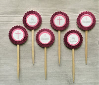 Baptism Cupcake Toppers,Baptism,Cupcake Toppers,Girls Baptism,Baptism Party,Baby Girl,Handmade,Double Sided,Gift,Newborn,Set of 6