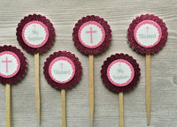 Baptism Cupcake Toppers,Baptism,Cupcake Toppers,Girls Baptism,Baptism Party,Baby Girl,Handmade,Double Sided,Gift,Newborn,Set of 6