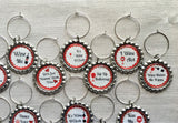 Wine Charms,Humorous,Sayings,Quotes,Drink Markers,Glass Markers,Wine Glass Charms,Bottle Cap Wine Charm,Gift,Party Favor,Birthday,Set of 15