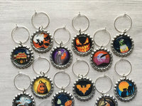 Halloween Wine Charms,Halloween,Wine Charms,Drink Markers,Glass Markers,Wine Glass Charms,Bottle Cap Wine Charm,Gift,Party Favor,Set of 12
