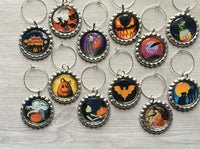 Halloween Wine Charms,Halloween,Wine Charms,Drink Markers,Glass Markers,Wine Glass Charms,Bottle Cap Wine Charm,Gift,Party Favor,Set of 12