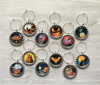 Halloween Wine Charms,Halloween,Wine Charms,Drink Markers,Glass Markers,Wine Glass Charms,Bottle Cap Wine Charm,Gift,Party Favor,Set of 12