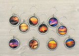 Sunset Themed Wine Charms, Set of 10