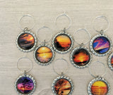 Sunset Themed Wine Charms, Set of 10