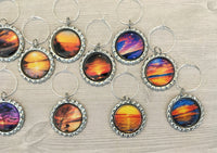 Sunset Themed Wine Charms, Set of 10