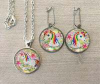 Unicorn Jewelry Set,Necklace and Earrings,Unicorn Necklace and Earrings,Silver Necklace,Earrings,Handmade,Gift,Pendant,18 Inch Necklace