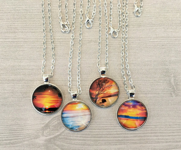 Necklace,Ocean,Sunset Necklace,Sunset Themed,Silver Necklace,Handmade,Gift,Pendant,18 Inch Necklace Cabochon Necklace,Girls Necklace