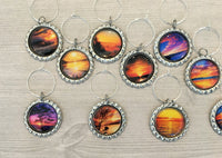 Sunset Themed Wine Charms, Set of 10