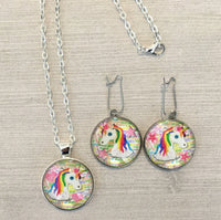 Unicorn Jewelry Set,Necklace and Earrings,Unicorn Necklace and Earrings,Silver Necklace,Earrings,Handmade,Gift,Pendant,18 Inch Necklace