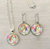 Unicorn Jewelry Set,Necklace and Earrings,Unicorn Necklace and Earrings,Silver Necklace,Earrings,Handmade,Gift,Pendant,18 Inch Necklace