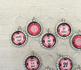 Wine Charms,21st Birthday,Happy 21st,Drink Markers,Glass Markers,Wine Glass Charms,Bottle Cap Wine Charm,Gift,Party Favor,Birthday,Set of 11