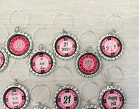 Wine Charms,21st Birthday,Happy 21st,Drink Markers,Glass Markers,Wine Glass Charms,Bottle Cap Wine Charm,Gift,Party Favor,Birthday,Set of 11