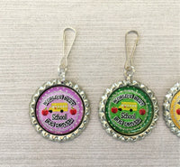 School Bus Driver Zipper Pulls,School Bus Driver,Zipper Pull Charms,School Bus Driver Themed,Bottle Cap Zipper Pull Charms,Gift,Party Favor