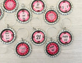 Wine Charms,21st Birthday,Happy 21st,Drink Markers,Glass Markers,Wine Glass Charms,Bottle Cap Wine Charm,Gift,Party Favor,Birthday,Set of 11