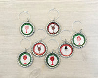 Christmas Wine Charms,Christmas,Drink Markers,Glass Markers,Wine Glass Charms,Bottle Cap Wine Charms,Gift,Party Favor,Handmade,Set of 7