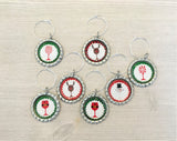 Christmas Wine Charms,Christmas,Drink Markers,Glass Markers,Wine Glass Charms,Bottle Cap Wine Charms,Gift,Party Favor,Handmade,Set of 7