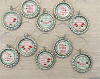 Wine Charms,Humorous,Christmas,Quotes,Drink Markers,Glass Markers,Wine Glass Charm,Bottle Cap Wine Charm,Gift,Party Favor,Handmade,Set of 10