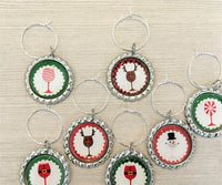 Christmas Wine Charms,Christmas,Drink Markers,Glass Markers,Wine Glass Charms,Bottle Cap Wine Charms,Gift,Party Favor,Handmade,Set of 7