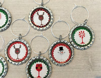 Christmas Wine Charms,Christmas,Drink Markers,Glass Markers,Wine Glass Charms,Bottle Cap Wine Charms,Gift,Party Favor,Handmade,Set of 7