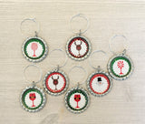 Christmas Wine Charms,Christmas,Drink Markers,Glass Markers,Wine Glass Charms,Bottle Cap Wine Charms,Gift,Party Favor,Handmade,Set of 7