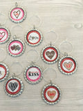 Heart Wine Charms,Valentines,Heart,Drink Markers,Glass Markers,Wine Glass Charms,Bottle Cap Wine Charms,Gift,Party Favor,Handmade,Set of 13