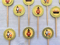 Thanksgiving Cupcake Toppers,Thanksgiving,Cupcake Toppers,Thanksgiving Party,Party Favor,Handmade,Gift,Turkey,Pilgrim,Double Sided,Set of 10