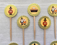 Thanksgiving Cupcake Toppers,Thanksgiving,Cupcake Toppers,Thanksgiving Party,Party Favor,Handmade,Gift,Turkey,Pilgrim,Double Sided,Set of 10