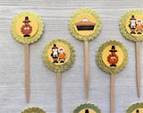 Thanksgiving Cupcake Toppers,Thanksgiving,Cupcake Toppers,Thanksgiving Party,Party Favor,Handmade,Gift,Turkey,Pilgrim,Double Sided,Set of 10