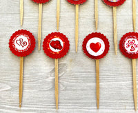 Valentines Cupcake Toppers,Valentines,Cupcake Toppers,Valentines Decorations,Set of 12,Valentines Day Party,Hearts,Double Sided,Handmade